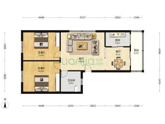 旭日北大道276号 2室2厅1卫 92平方
