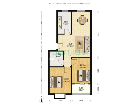 东升花园 2室1厅1卫 83平方