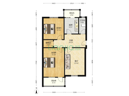 段兴东路 2室1厅1卫 88平方