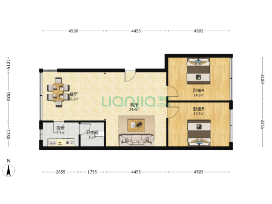 桂家巷1号 2室2厅1卫 95平方