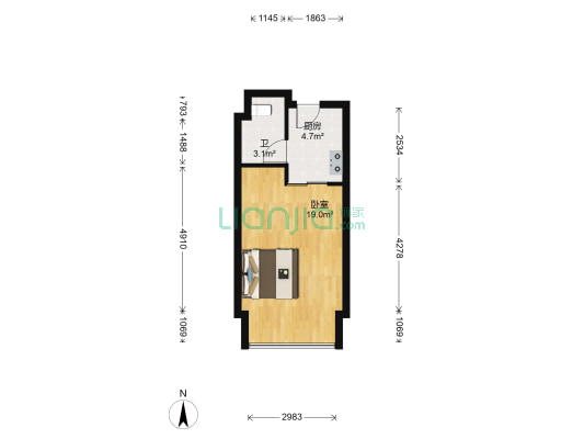 新达城大厦 1室0厅1卫 48平方