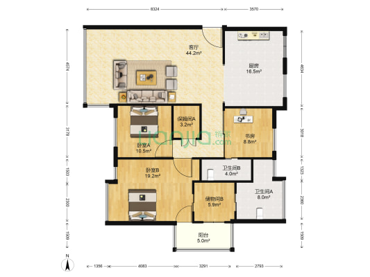集云佳园 3室1厅2卫 140平方