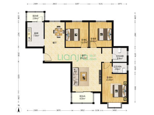 正馨佳居 3室1厅2卫 128平方