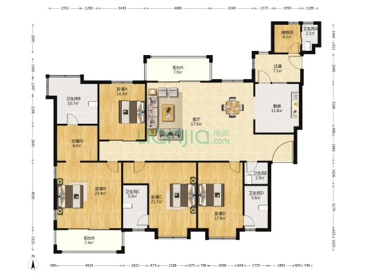 玺悦龙城 4室1厅5卫 256平方