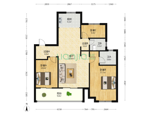 建业臻悦汇 3室1厅2卫 125平方