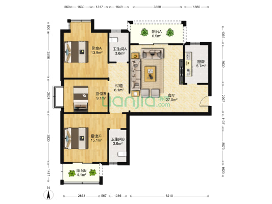 禹洲香溪里5#地块 3室1厅2卫 116平方