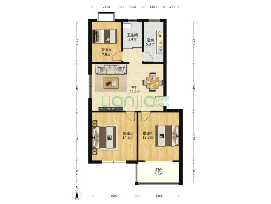 都市家园 3室1厅1卫 97平方