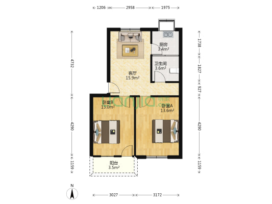 吴兴北村 2室1厅1卫 67平方