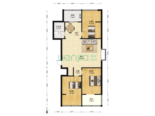坡子街12号院 3室2厅1卫 125平方
