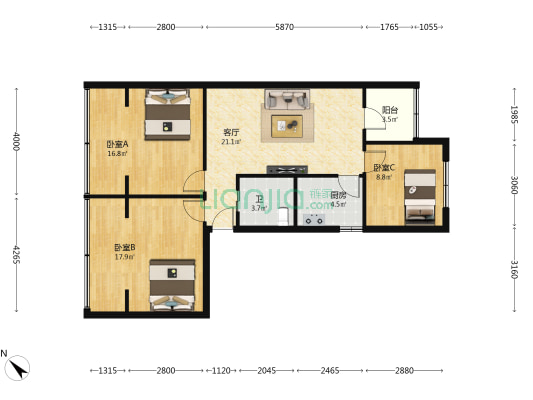 成华街2号 3室1厅1卫 95平方