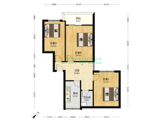 王爷石堡社区 3室0厅1卫 78平方