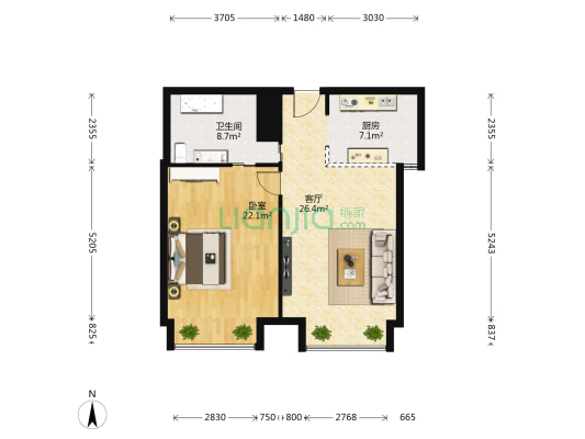 叠翠峰 1室1厅1卫 84平方
