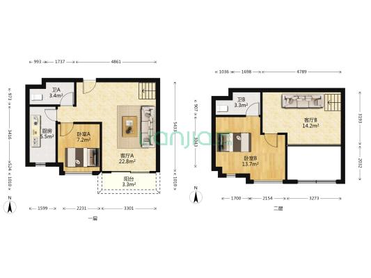 中熙玖颂江湾 2室2厅2卫 64平方
