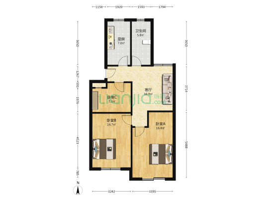 澧溪公寓 3室1厅1卫 87平方