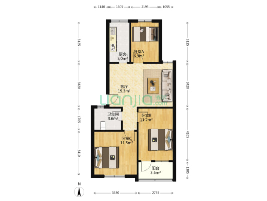 淮阴区建行宿舍 3室1厅1卫 72平方