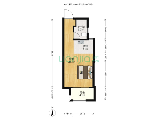龙湖盛天天钜香缇郡四区 1室0厅1卫 45平方