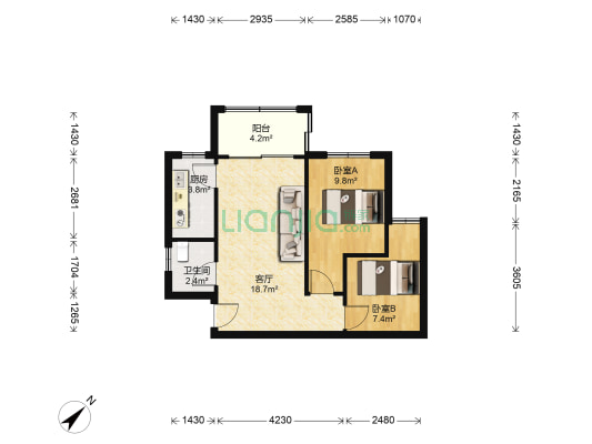 美林居 2室1厅1卫 55平方