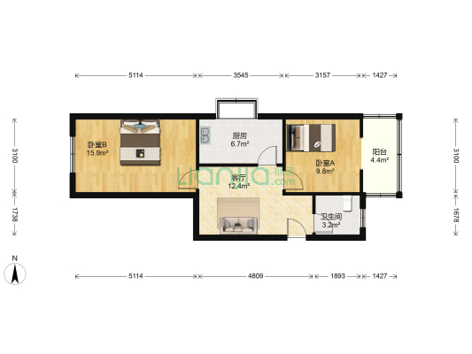 宝丰二路12号 2室1厅1卫 63平方