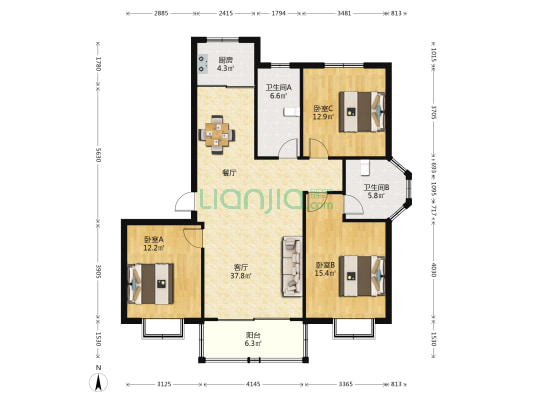 康佳苑 3室1厅2卫 124平方