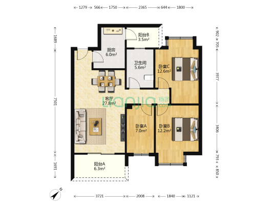 南桥新居B区 3室1厅1卫 95平方