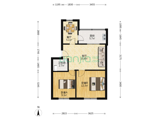 东长春路二段 2室2厅1卫 67平方