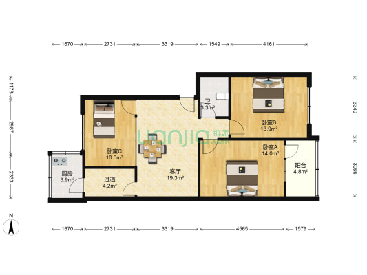 滨河新城 3室1厅1卫 95平方