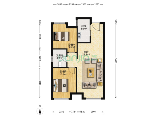旭辉江山樾 2室1厅1卫 80平方