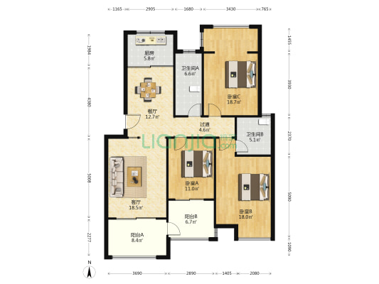 紫金府 3室2厅2卫 112平方