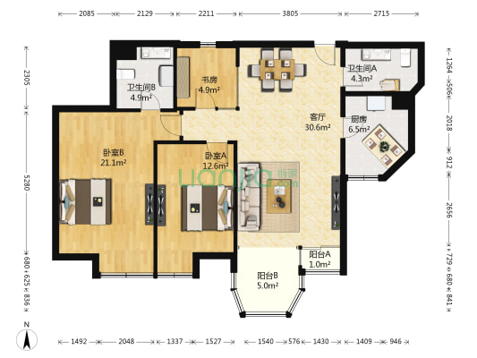 珠江峰景 3室1厅2卫 120平方