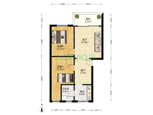 华宇乐花园 2室2厅1卫 64平方
