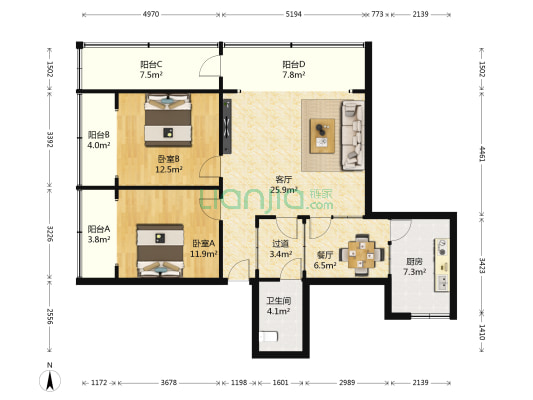 和谐佳苑 2室2厅1卫 108平方
