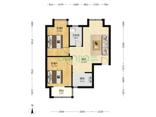 嘉兴青年新城 2室1厅1卫 79平方