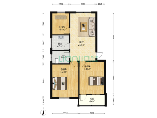 木鸭埭 3室1厅1卫 85平方