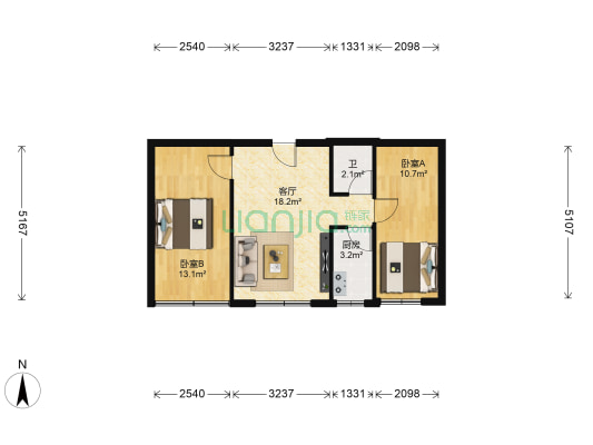五山路电力宿舍 2室1厅1卫 58平方
