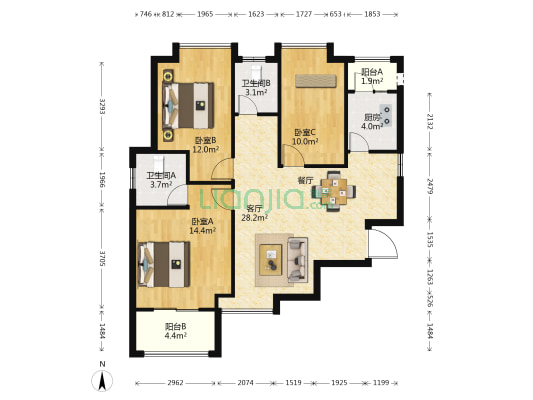 柔远雅苑A区 3室1厅2卫 104平方