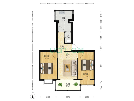 和平南路32号 2室1厅1卫 53平方