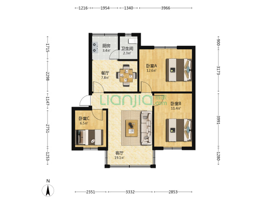 救助管理站家属院 3室2厅1卫 65平方