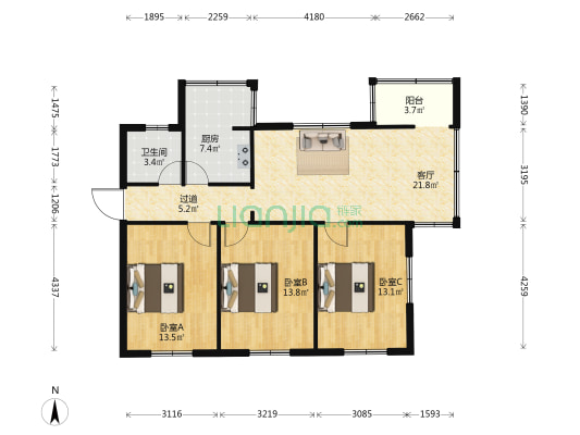 都司路9号 3室1厅1卫 95平方