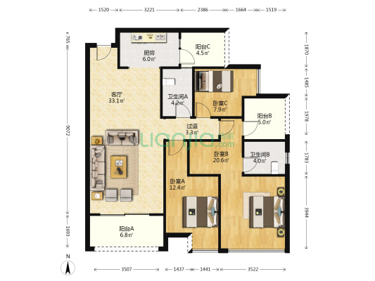 海成南滨上院C区 3室1厅2卫 127平方