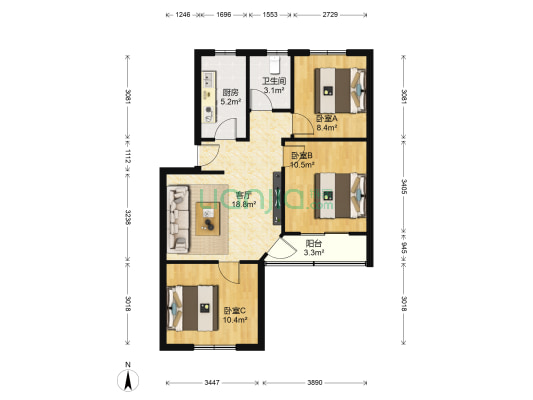 云涛小区北区 3室1厅1卫 80平方