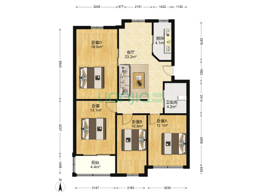 凝霞小区 4室1厅1卫 112平方