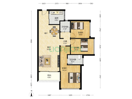 京基智农·山海御园 3室1厅2卫 98平方