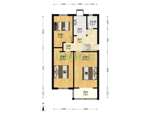 文化宫路47号院 3室1厅1卫 68平方