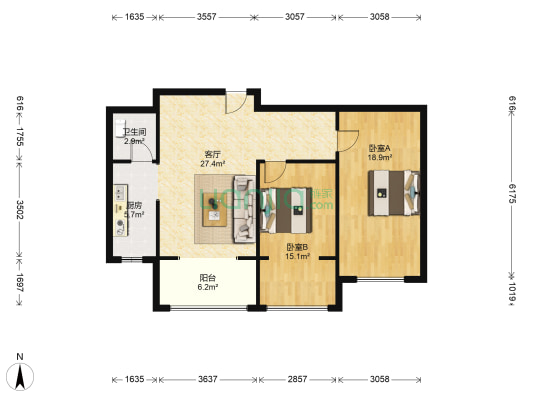 興盛大成A区 2室1厅1卫 89平方