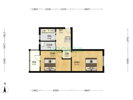 树德南里 2室1厅1卫 58平方