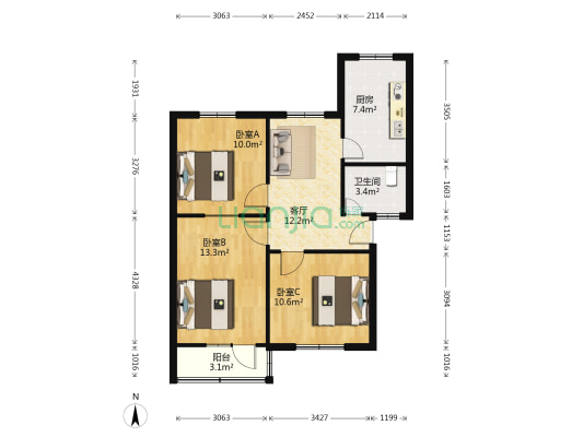 工商局家属院 3室1厅1卫 74平方