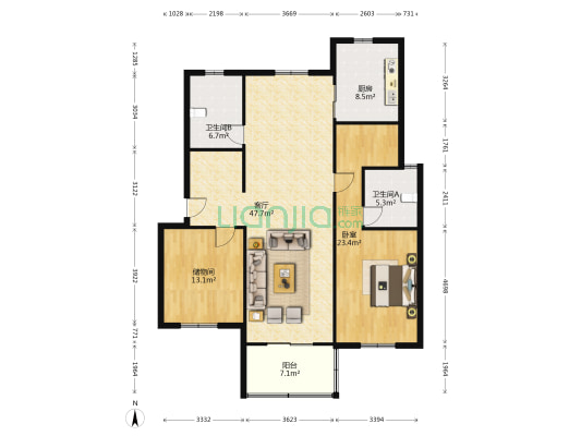 安广苑 1室1厅2卫 137平方