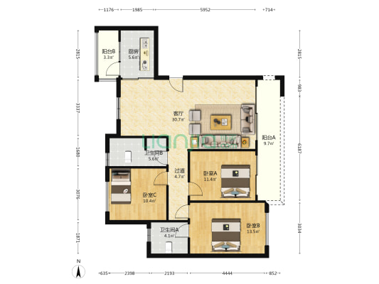 荣融雍泽公馆 3室1厅2卫 117平方