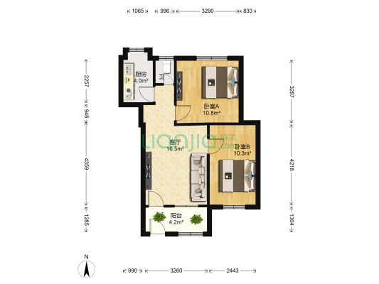 鸿雁摩托车宿舍 2室1厅1卫 59平方