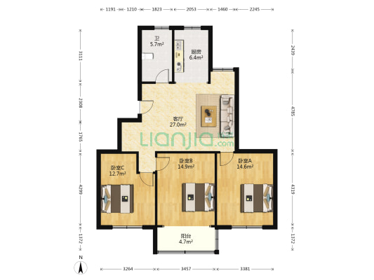 朝阳关南路 3室1厅1卫 104平方